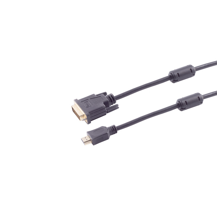 DVI-D Adapterkabel, HDMI-A Stecker, 2x Ferrit, 5m