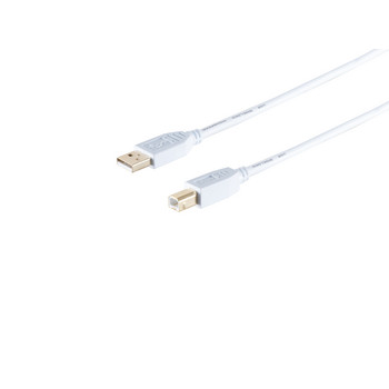 USB-A Adapterkabel, USB-B, 2.0, gold, weiß, 1m