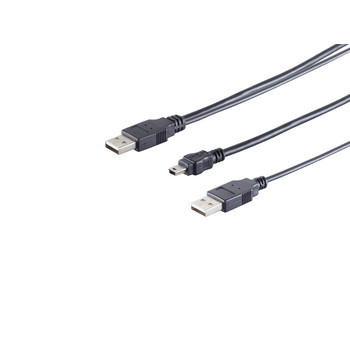 USB-A Y-Adapterkabel, Mini-B, 2.0, schwarz, 0,5m